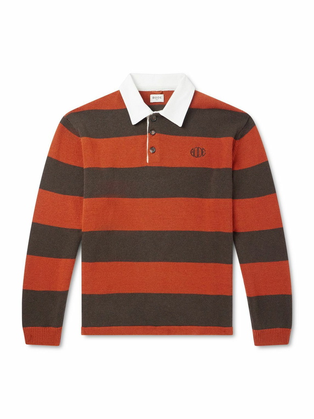 Photo: BODE - Logo-Embroidered Striped Wool Polo Shirt - Brown
