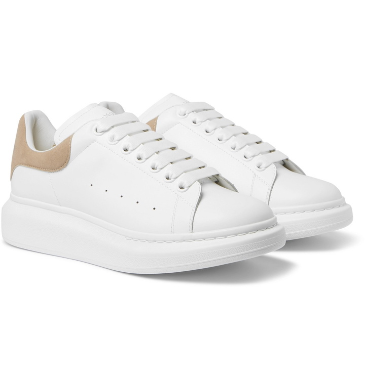 Photo: Alexander McQueen - Exaggerated-Sole Leather Sneakers - White