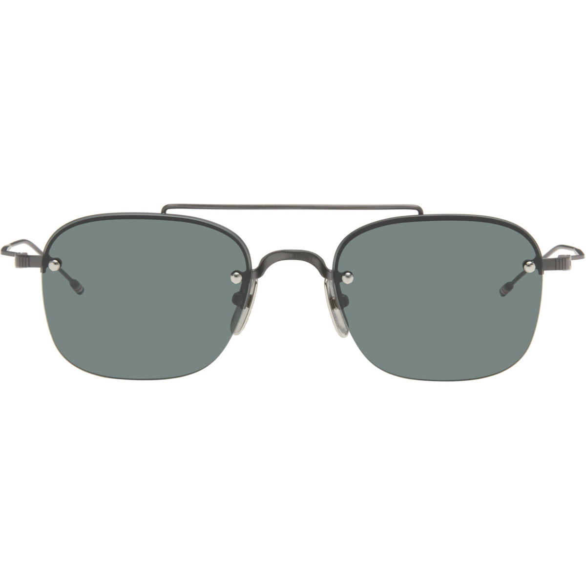 Thom Browne Gray Titanium Semi Rimless Pilot Sunglasses
