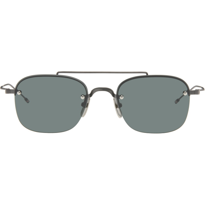 Photo: Thom Browne Gray Titanium Semi Rimless Pilot Sunglasses