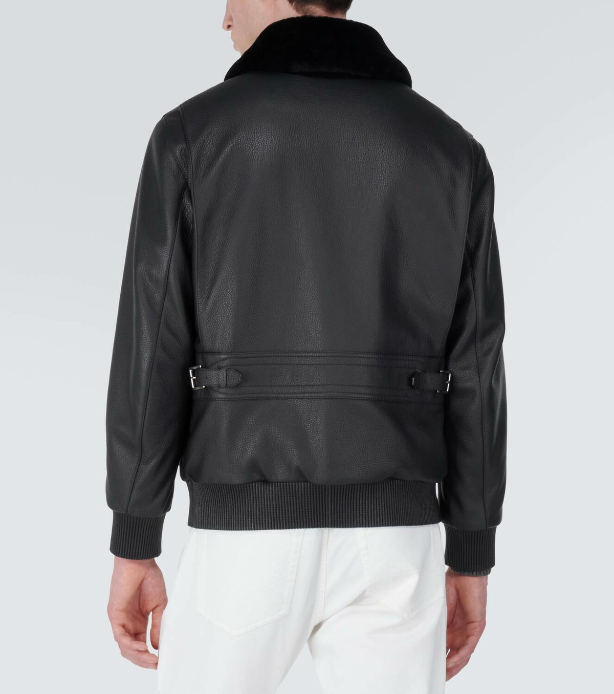 Brioni Shearling-trimmed leather bomber jacket