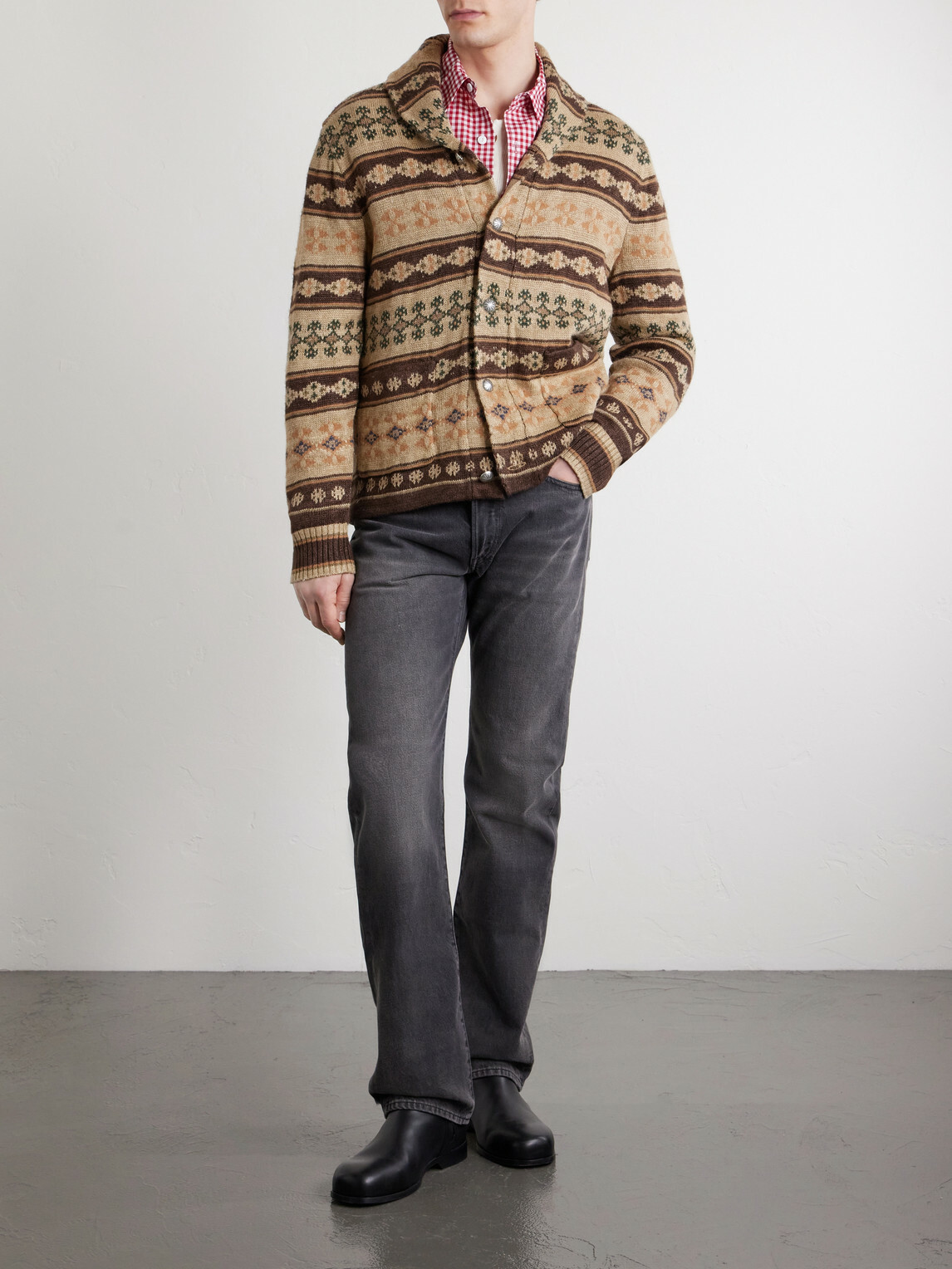 RRL - Linen, Silk and Wool-Blend Jacquard Cardigan - Brown