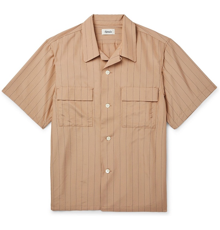 Photo: Chimala - Camp-Collar Pinstriped Matte-Satin Shirt - Brown