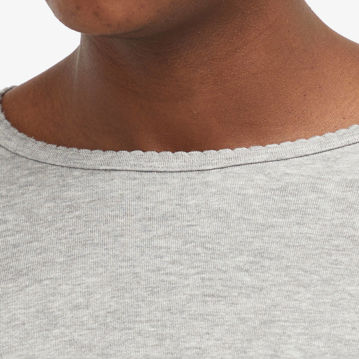 DONNI. Women's Baby Rib Scallop Long Sleeve Top in Heather Grey