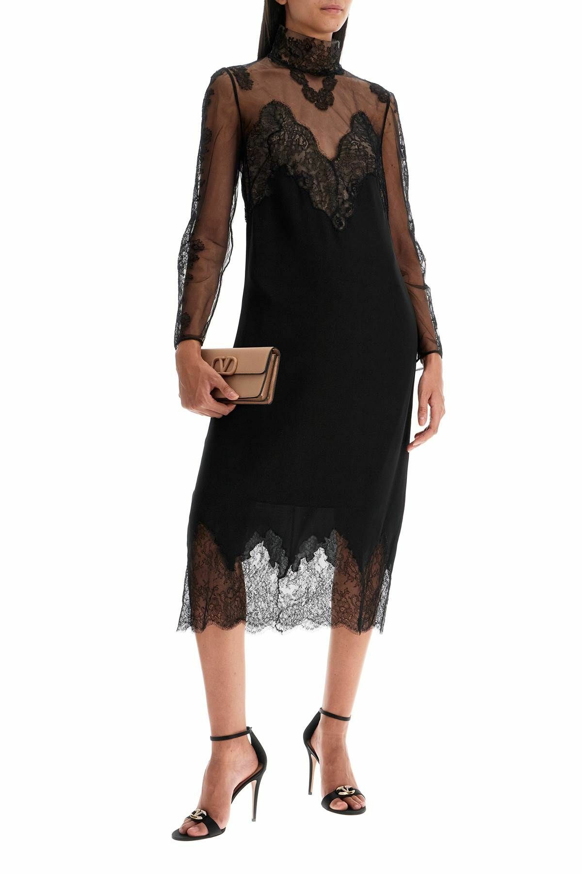 VALENTINO GARAVANI silk and lace dress Black Valentino Garavani VALENTINO GARAVANI silk and lace dress Black Valentino Garavani