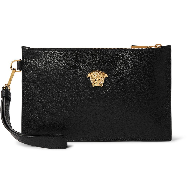 Photo: Versace - Logo-Embellished Full-Grain Leather Pouch - Black
