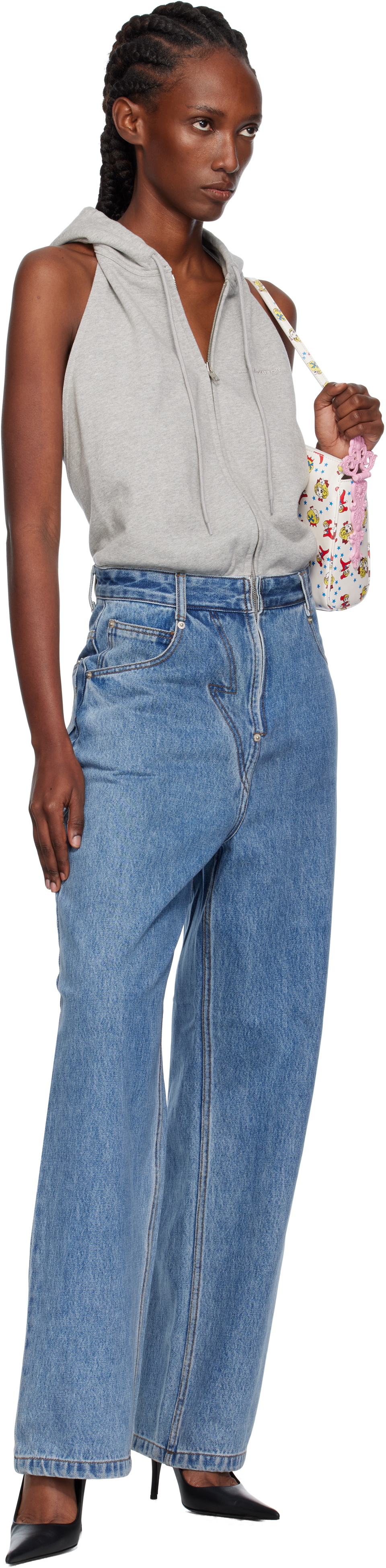 Pushbutton Gray & Blue Halter Hoodie Denim Jumpsuit