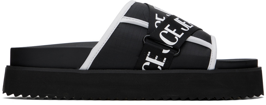 Versace Jeans Couture Black & White Logo Platform Sandals  display picture 2
