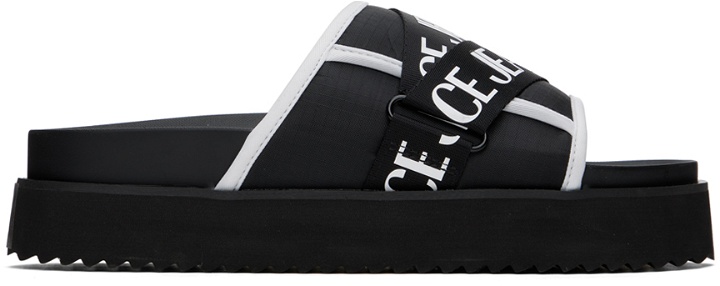 Photo: Versace Jeans Couture Black & White Logo Platform Sandals