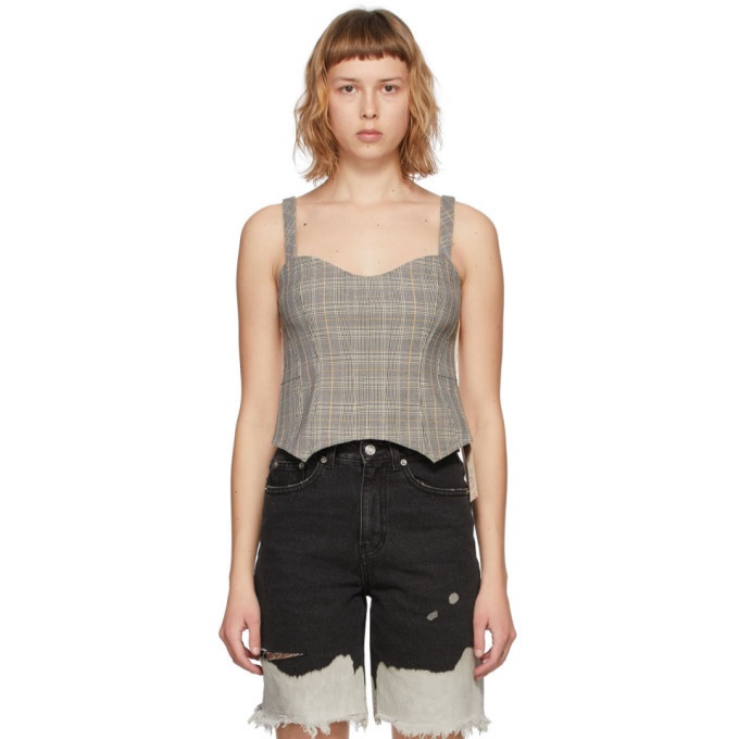 Photo: SJYP Grey and Beige Check Bustier Tank Top