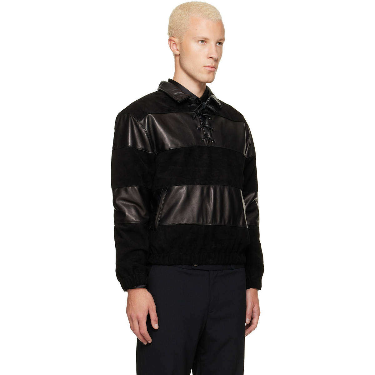Ernest W. Baker Black Leather & Suede Sailor Jacket