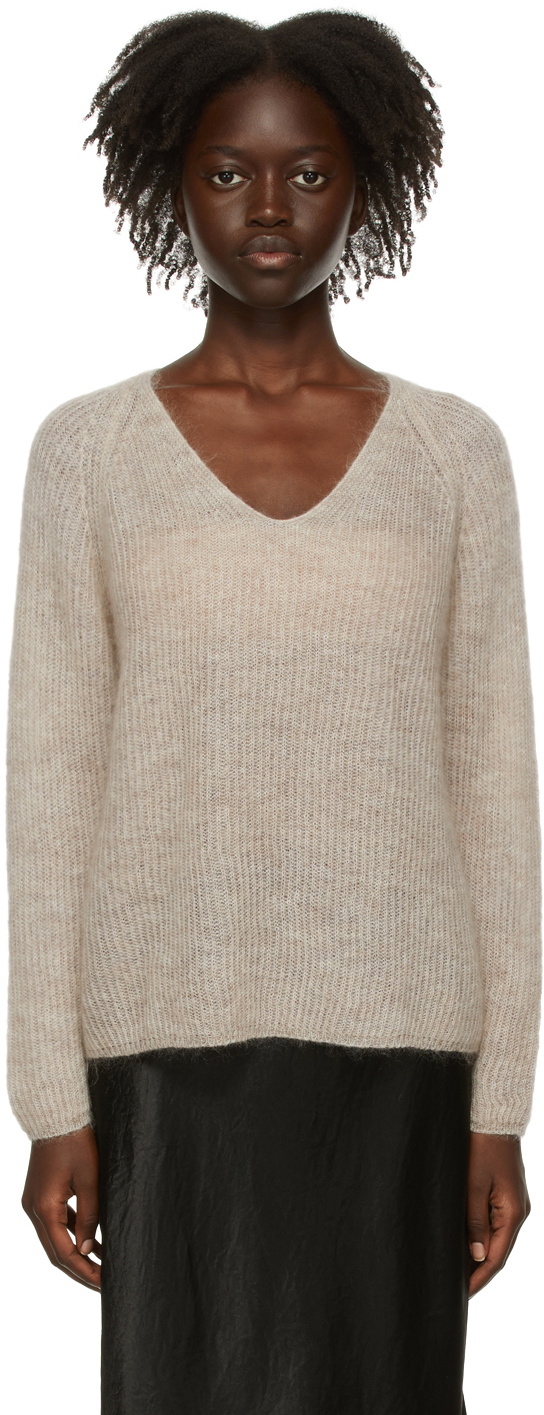 Max Mara Leisure Beige Mohair Gattoni V-Neck Sweater Max Mara Leisure