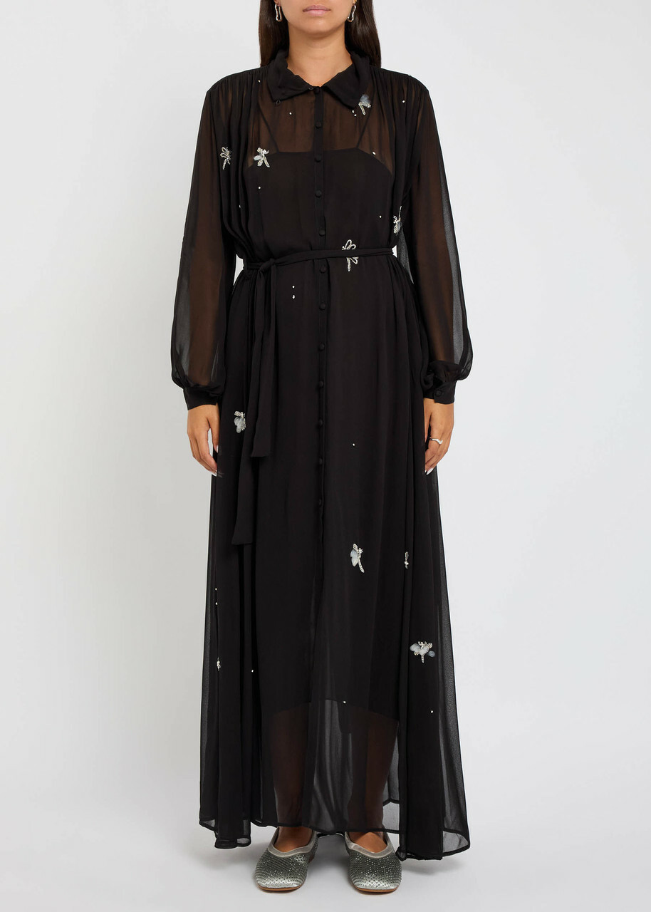 Forte_forte Embellished Chiffon Midi Shirt Dress Black