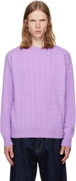 vowels Purple Cable Knit Crewneck Sweater