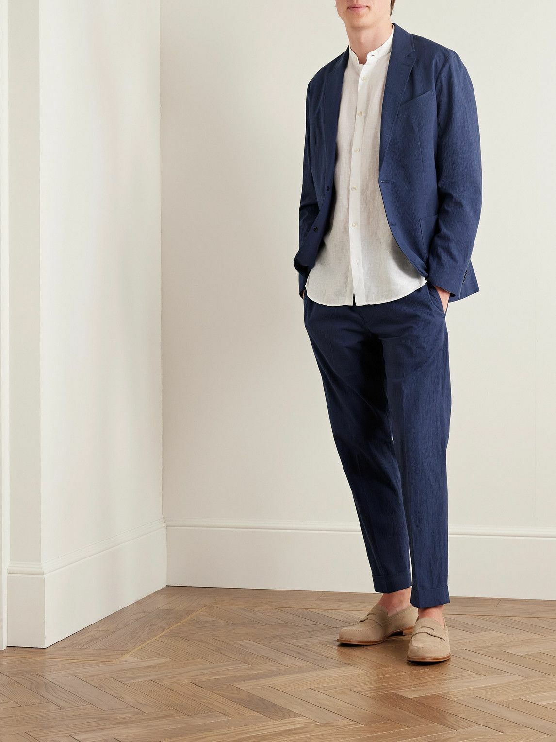 Club Monaco - Slim-Fit Unstructured Cotton-Blend Seersucker Blazer - Blue Club  Monaco