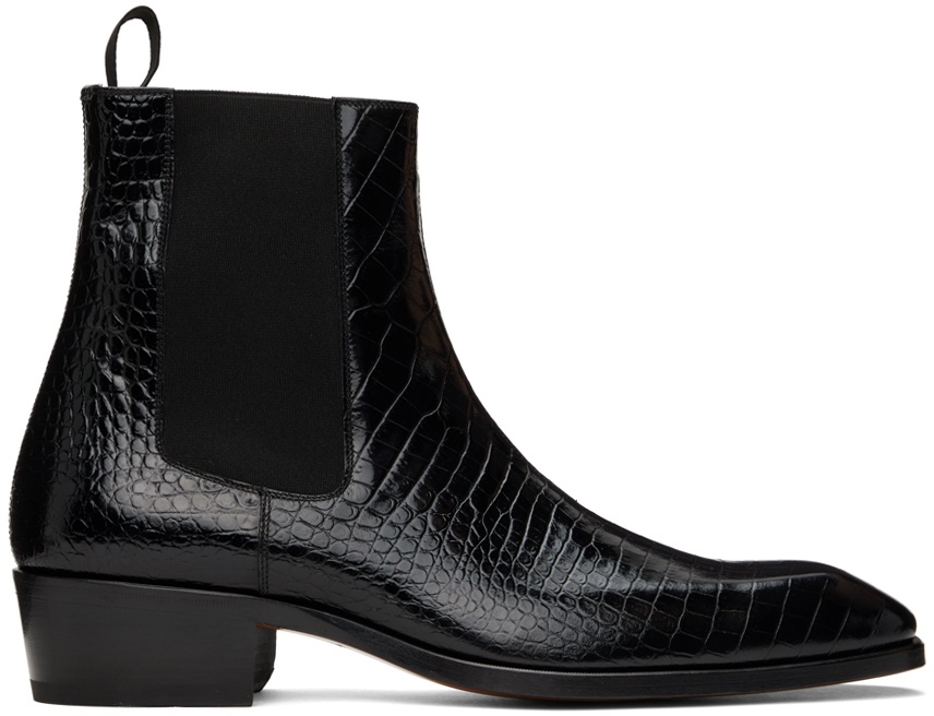 Photo: TOM FORD Black Printed Croc Bailey Chelsea Boots