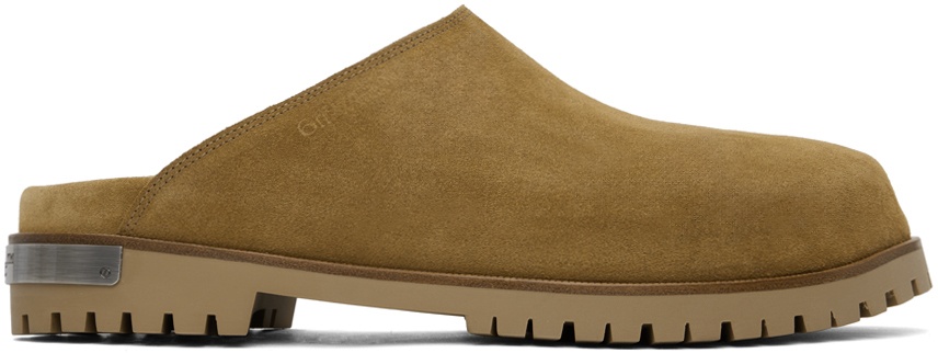 Photo: Off-White Tan Metal Logo Suede Slip-On Loafers