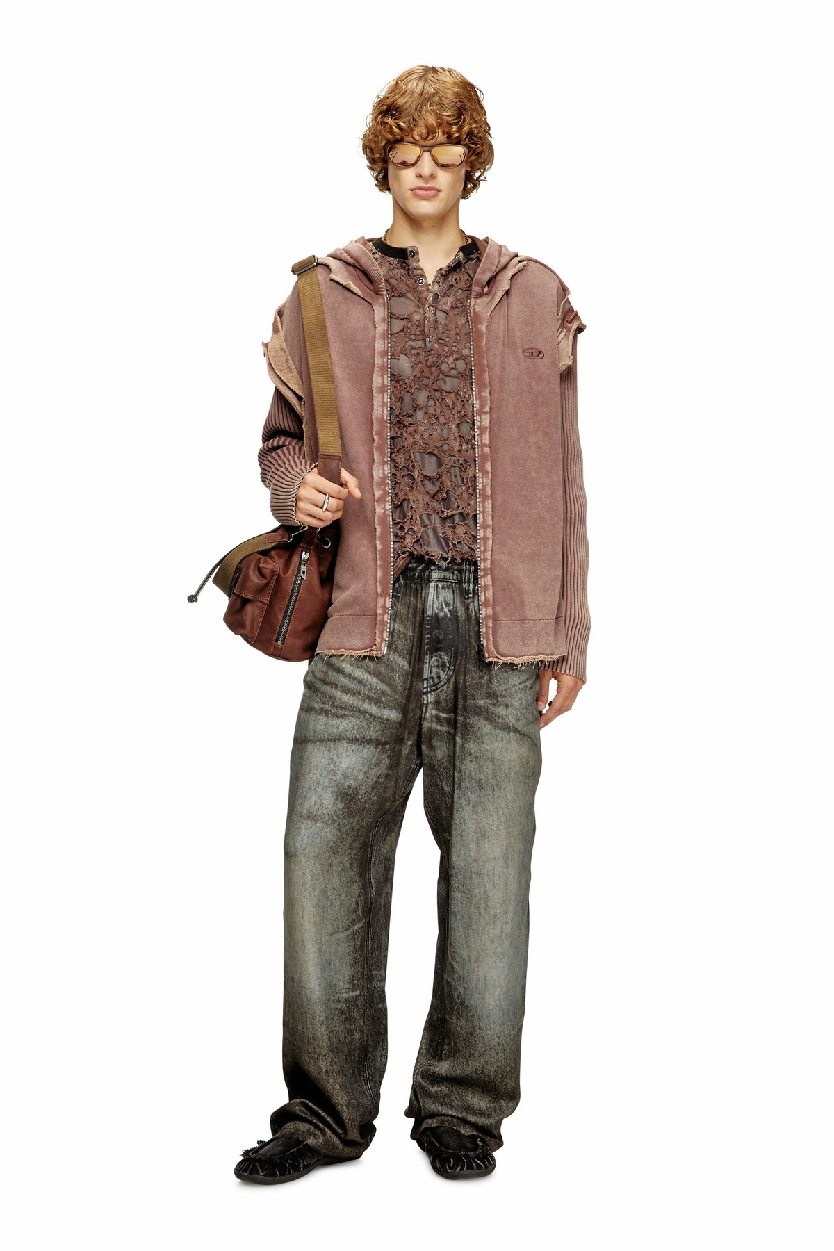 Diesel Zip-up hoodie with destroyed effect - Knitwear Mens in To 