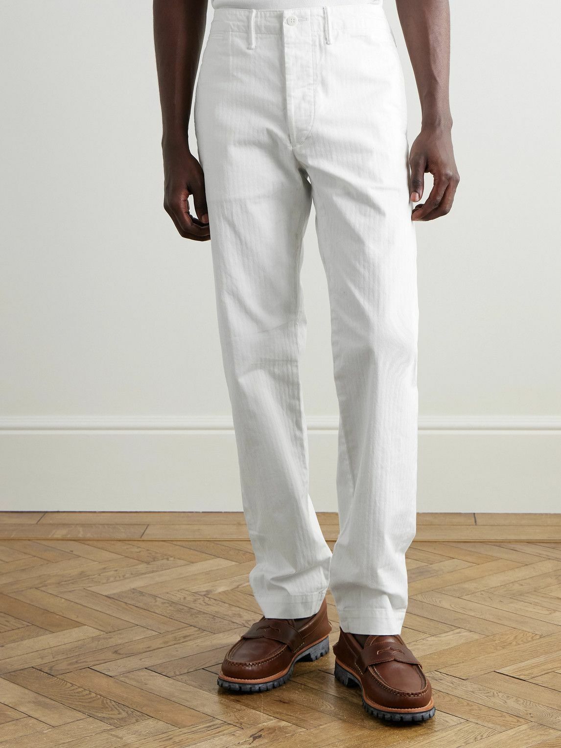 RRL - Officer's Straight-Leg Herringbone Cotton Trousers - White