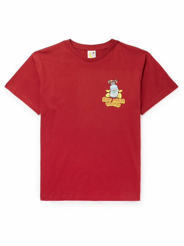 Photo: SKY HIGH FARM - Flatbrush Printed Organic Cotton-Jersey T-Shirt - Red