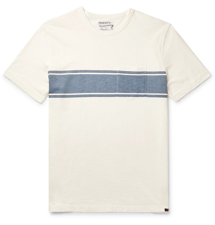 Photo: Faherty - Striped Cotton-Jersey T-Shirt - White