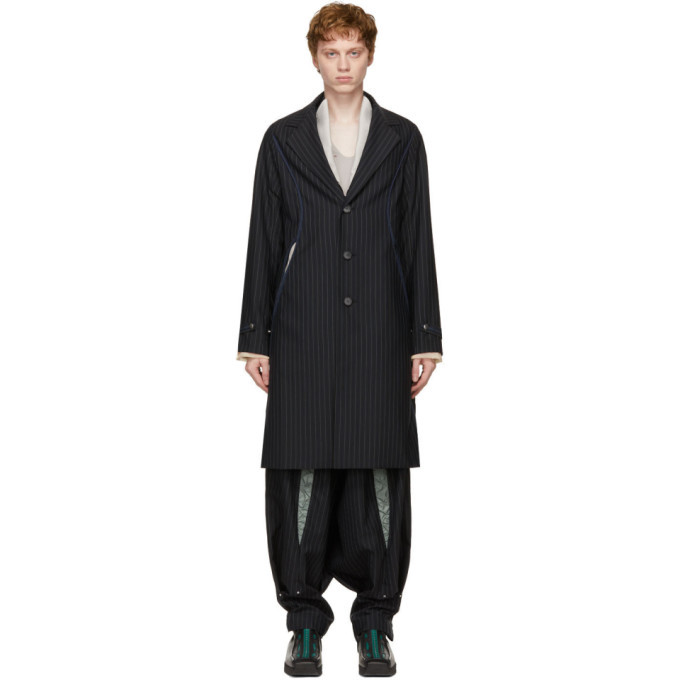 Kiko Kostadinov Navy Pinstripe Freydal Tailored Long Coat Kiko