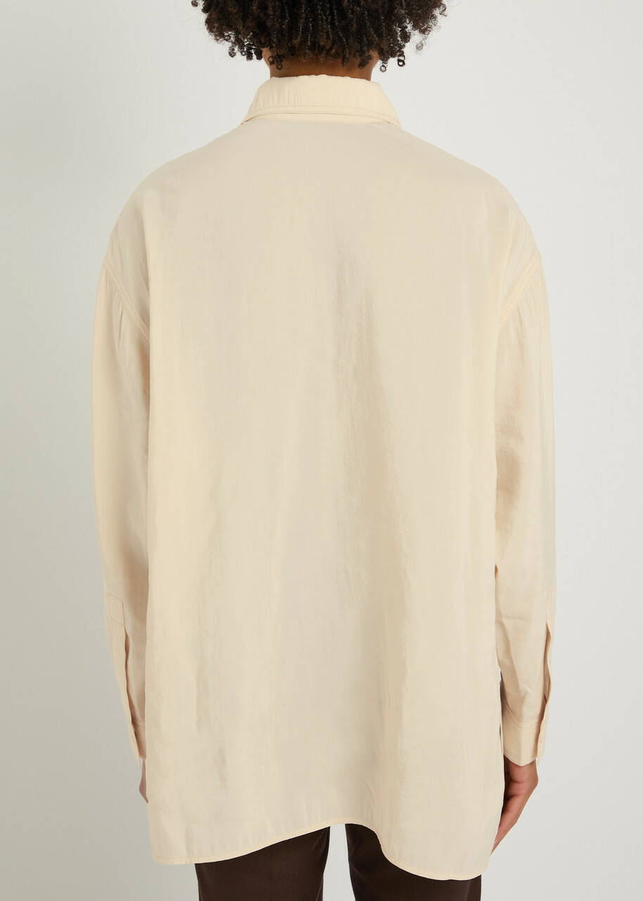 Nanushka Linka Crinkled Poplin Polo Shirt Cream
