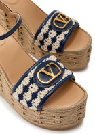 Valentino Garavani Vlogo Striped-knit and Leather Platform Espadrilles Black