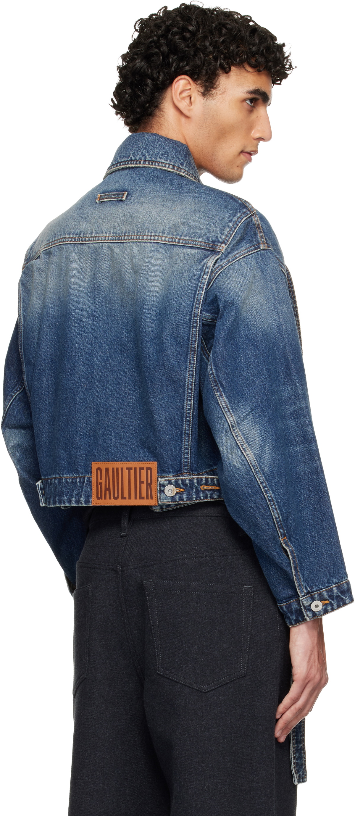 Jean Paul Gaultier Blue Oversized Strap Denim Jacket