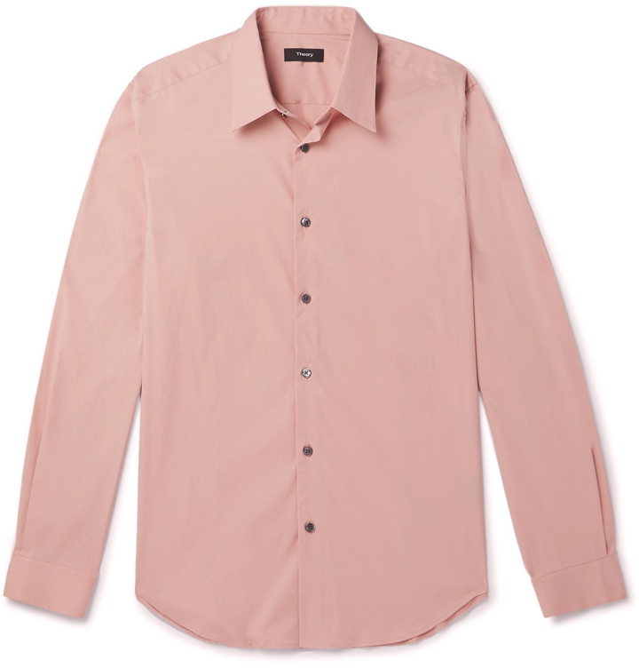 Photo: Theory - Sylvain Slim-Fit Cotton-Blend Poplin Shirt - Pink