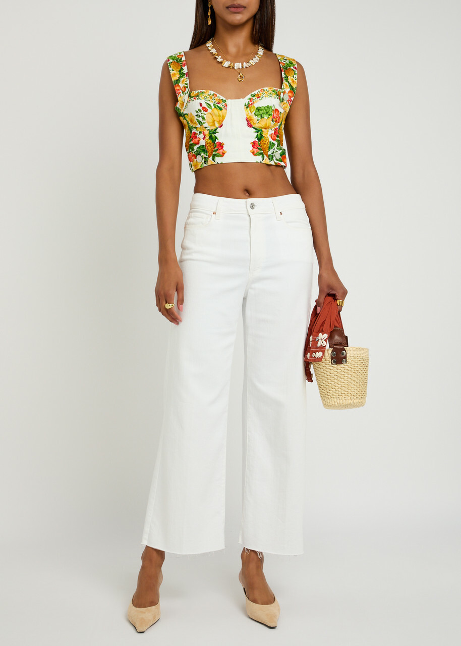 Farm Rio Picnic Flowers Printed Linen top Yellow