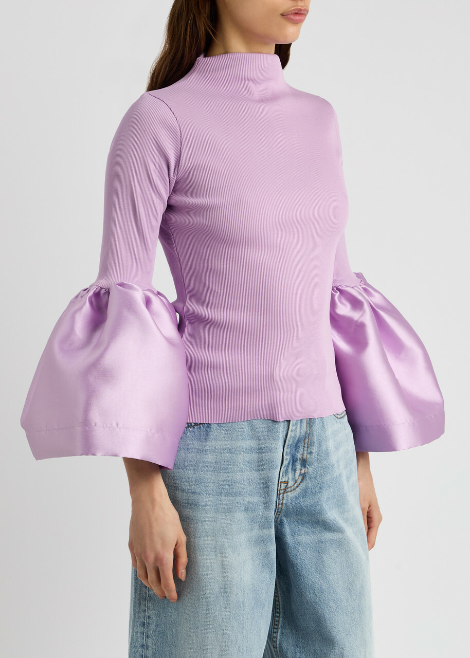 Marques' Almeida Ribbed Stretch-cotton and Taffeta top Lilac