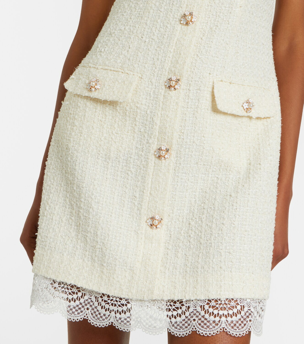Self-Portrait Lace-trimmed bouclé minidress