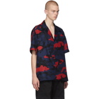 Valentino Navy and Red Silk Camo Shirt