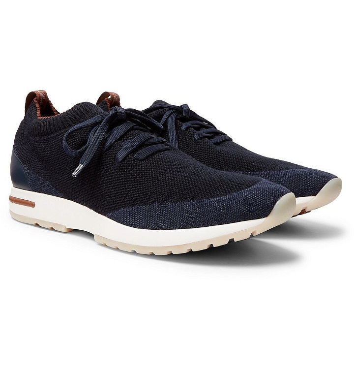Photo: Loro Piana - 360 Flexy Walk Leather-Trimmed Knitted Wool Sneakers - Navy