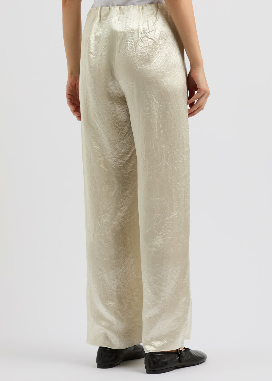 Nanushka Brenda Crinkled Satin Trousers Ecru
