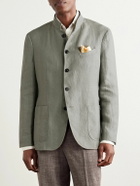 Boglioli - Slim-Fit Nehru-Collar Herringbone Linen Jacket - Gray