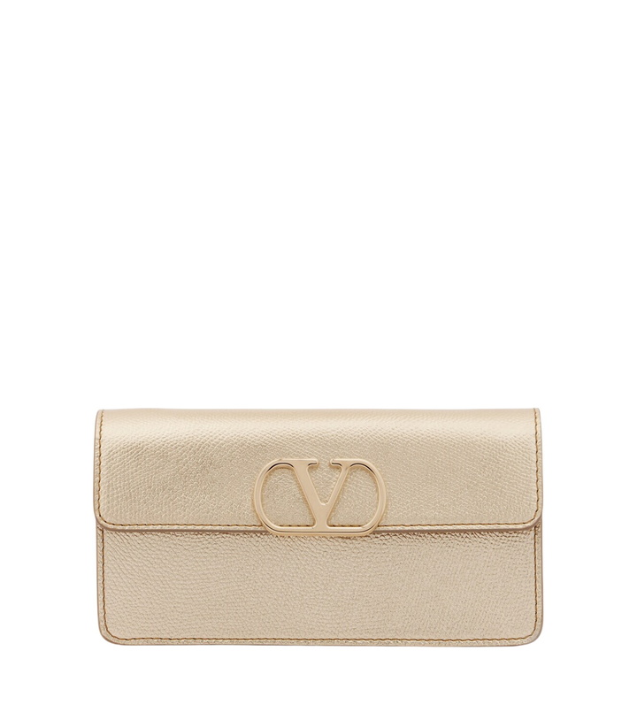 Photo: Valentino Garavani VLogo metallic leather wallet on chain