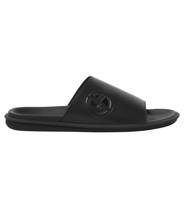 Photo: Giorgio Armani Logo embossed leather slides