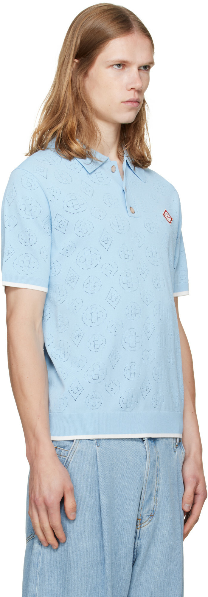 Casablanca Blue Pointelle Polo