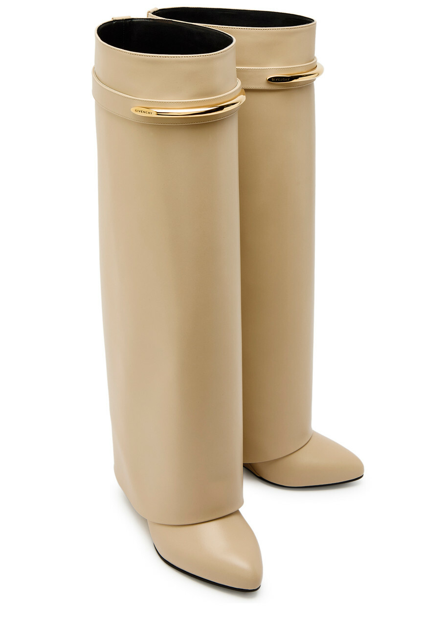 Givenchy Shark 95 Leather Knee-high Boots Beige