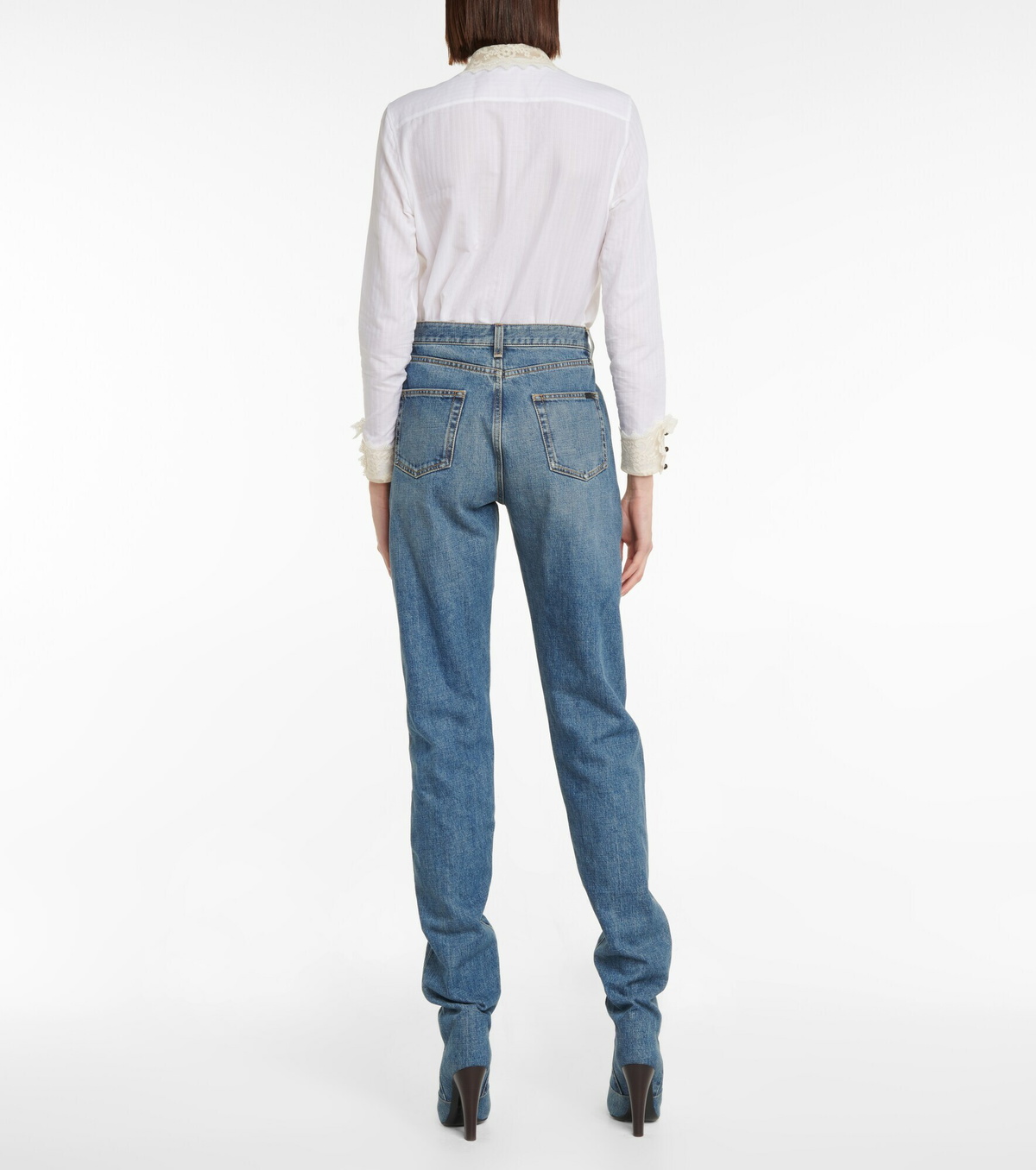 Saint Laurent - High-rise denim pantaboots (FR38/shoe 39) Saint