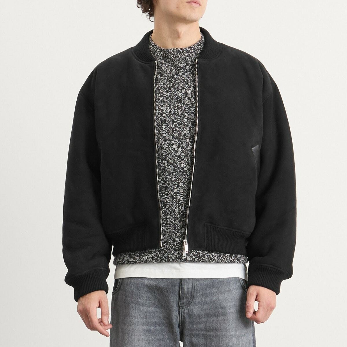 Studio Nicholson Men's Shearling Leather Bomber Jacket in Black