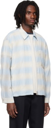 Solid Homme Blue & Beige Striped Zip-Up Shirt