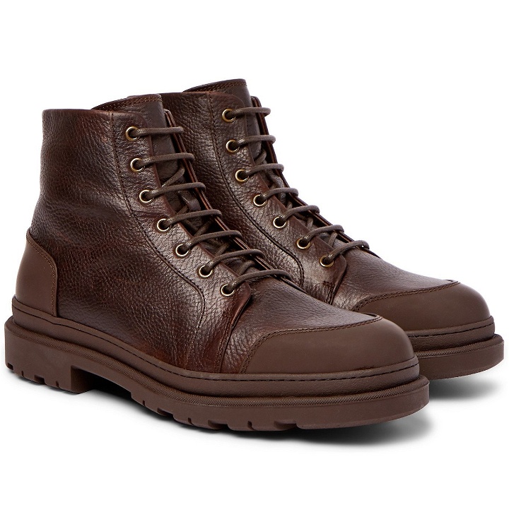Photo: Brunello Cucinelli - Shearling-Lined Leather and Nubuck Boots - Brown
