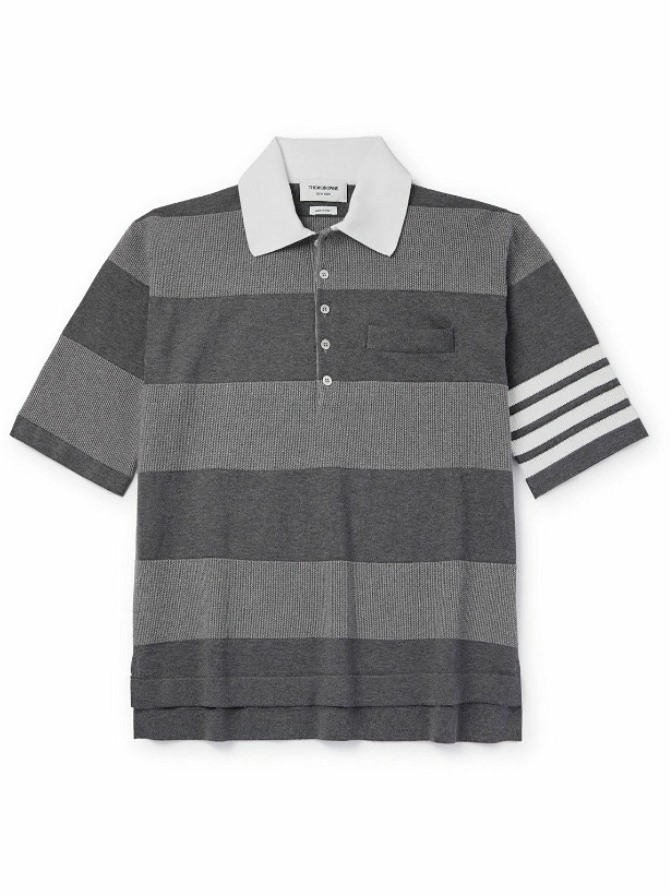 Photo: Thom Browne - Striped Textured-Cotton Polo Shirt - Gray