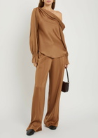 Simkhai Kyra Pintuck Wide-leg Satin Trousers Brown