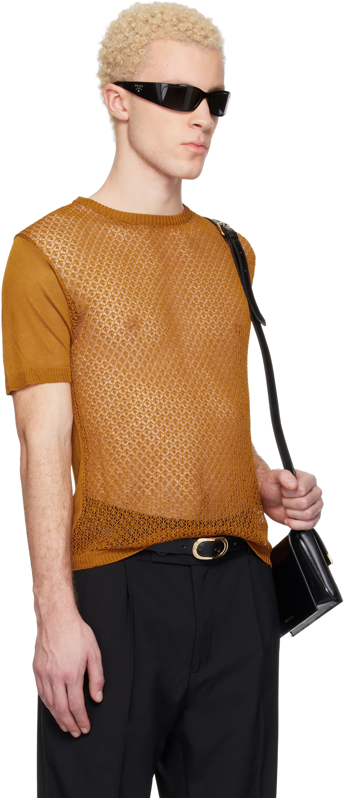Ernest W. Baker Tan Open Knit Viscose T-shirt