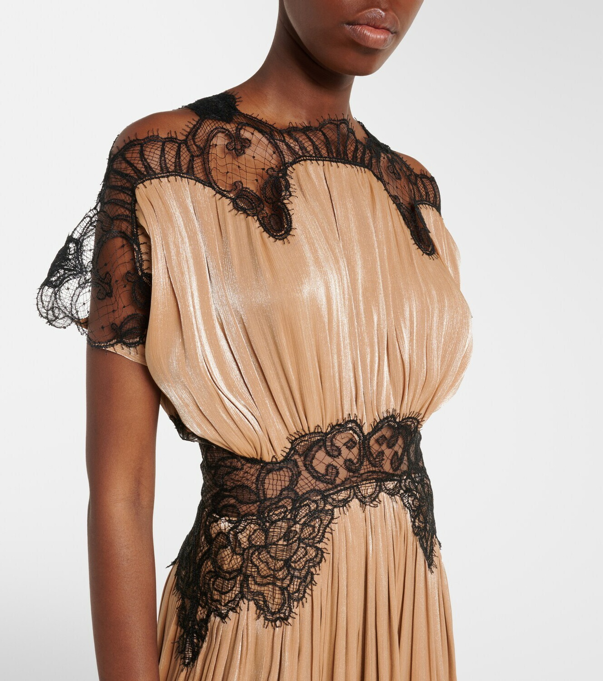 Costarellos Lace-trimmed Lurex georgette gown