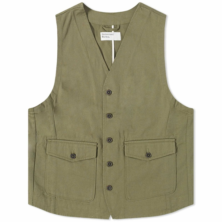 Photo: Universal Works Men's Field Waistcoat in Light Olive